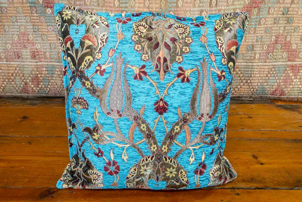 Small Turquoise Ottoman Turkish Tulip Cushion Cover 44x44cm